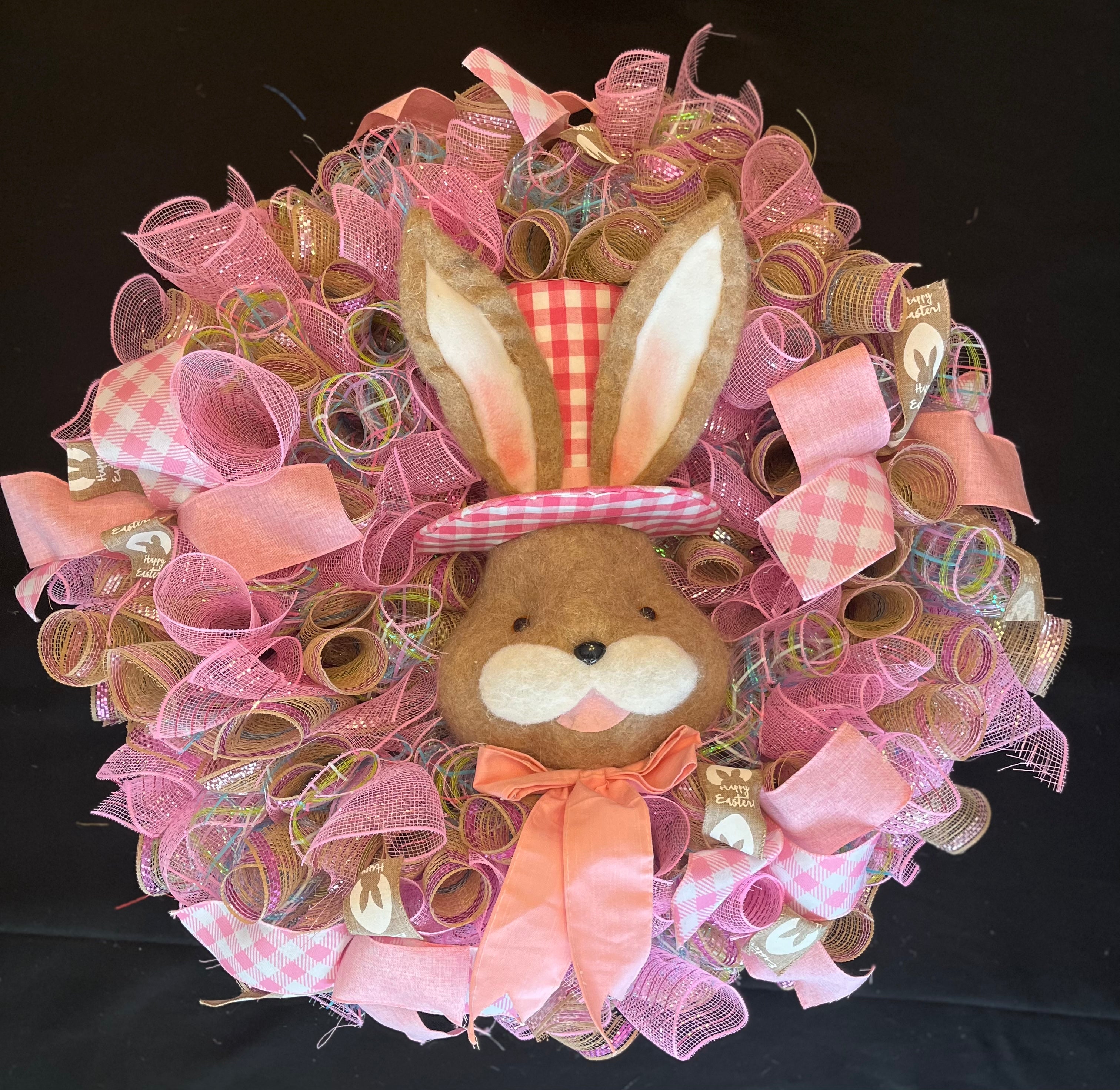 Newest Easter Bunny Deco Mesh Wreath/Bunny Wreath/Easter Wreath/Spring Wreath/Pink and Yellow Easter Wreath/Happy Easter Wreath