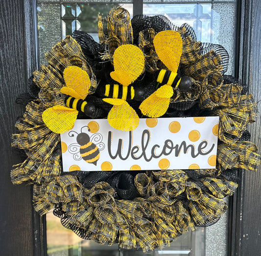 Bee Welcome Mesh Summertime Wreath