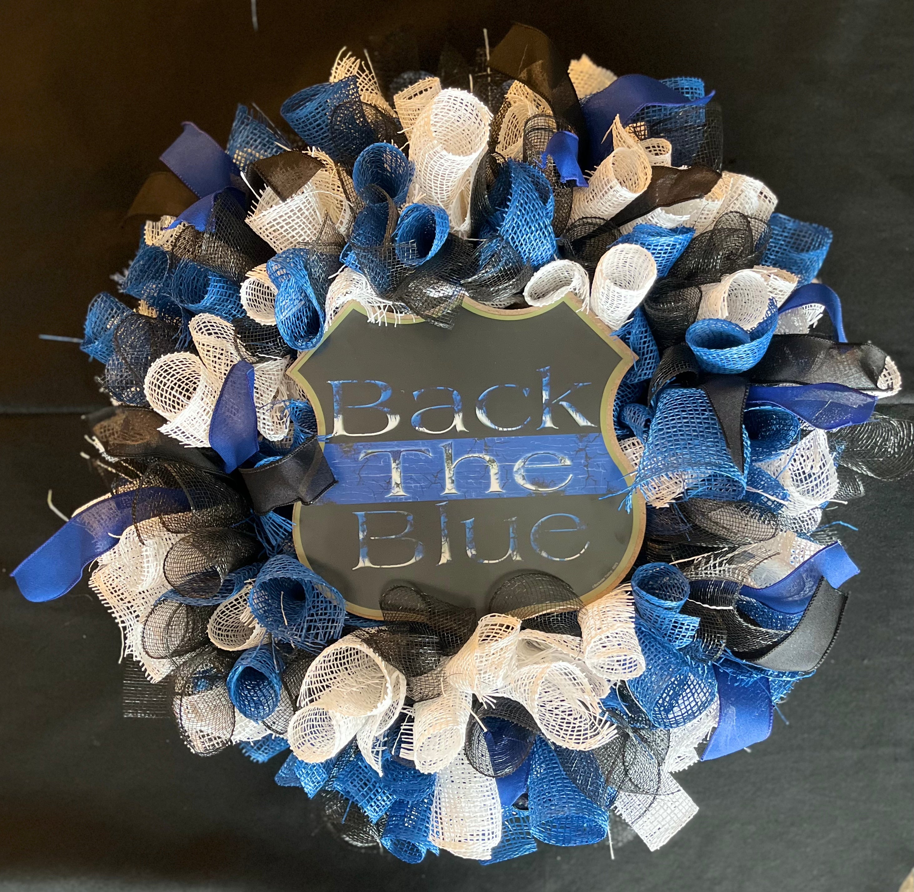 Back the blue wreath, police support wreath, front 2024 door wreath, handmade gift