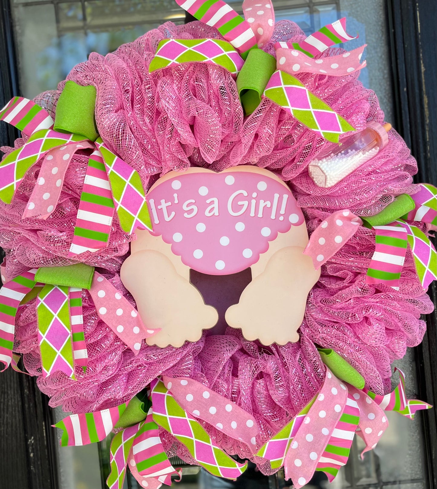 Baby girl announcement wreath